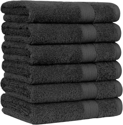 SUNTUG Basics 6 Piece Oversized 100% Cotton Bathroom Towel Set Fade Resistant Soft Absorbent 2 Bath 2 Hand 2 Washcloths Black