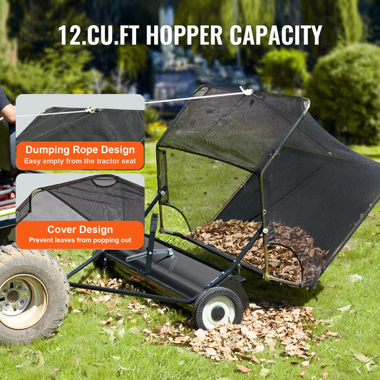 42-inch Lawn Sweeper Tow Behind 12 cu.ft.Heavy Duty Leaf Grass Collector Adjustable Height for Picking Up Debris Grass