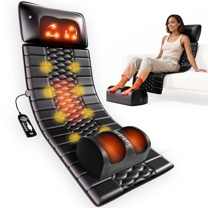 Full Body Massage Mat with Heat, Detachable Massager Pad, 10 Vibrating Motors, 9 Intensity Levels, Relax at Home Office