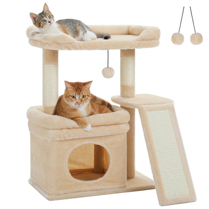 Small Cat Tower with Scratching Post and Pad, Wide Top Perch, Cat Toy