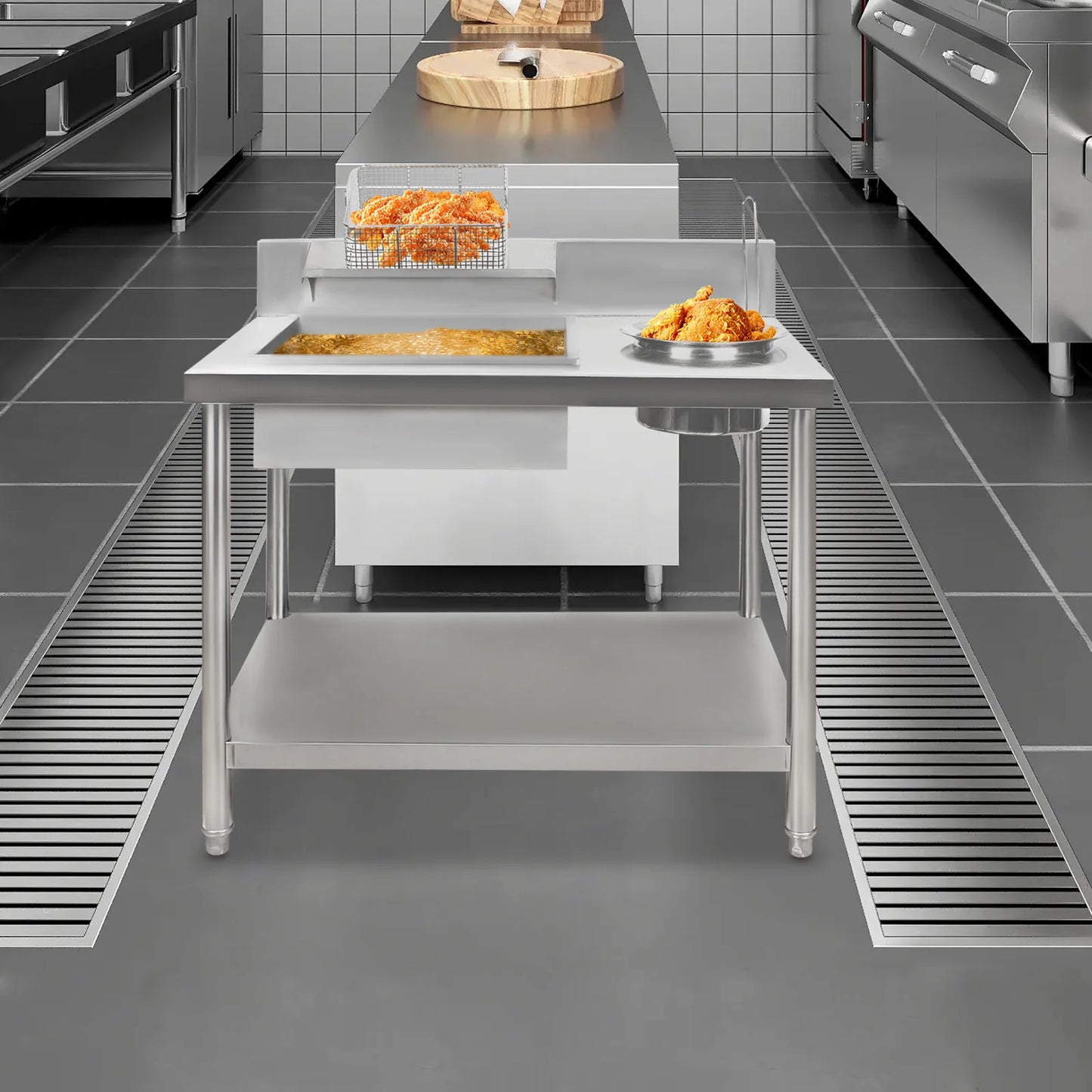 Commercial Stainless Steel Fried Chicken Breading Station, Prep Table W/ Flour Tub & Tray for Restaurants,Food Trucks & Catering