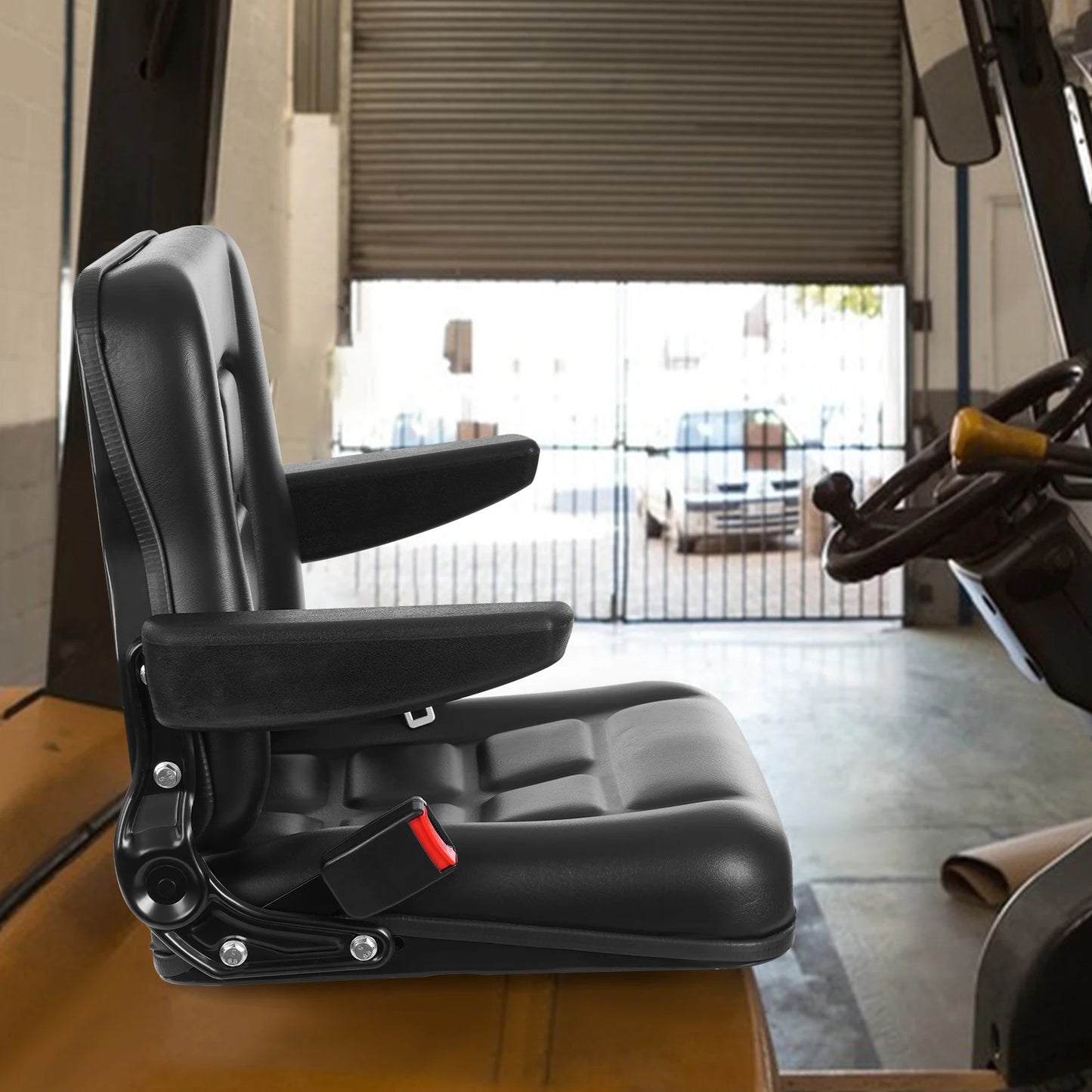 Forklift Seat with Safety Belt and Armrest Tractor Excavator Seat Capacity100kg  Adjustable Angle 35-180°