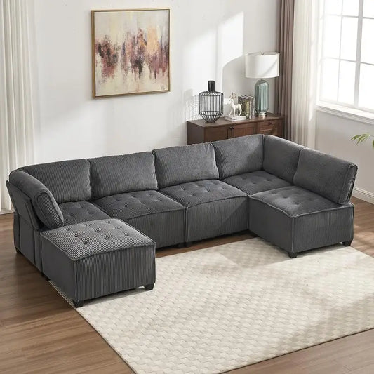 Modular Sectional Sofa Couch with Reversible Chaise, 6-Seat Convertible Design for Living Room