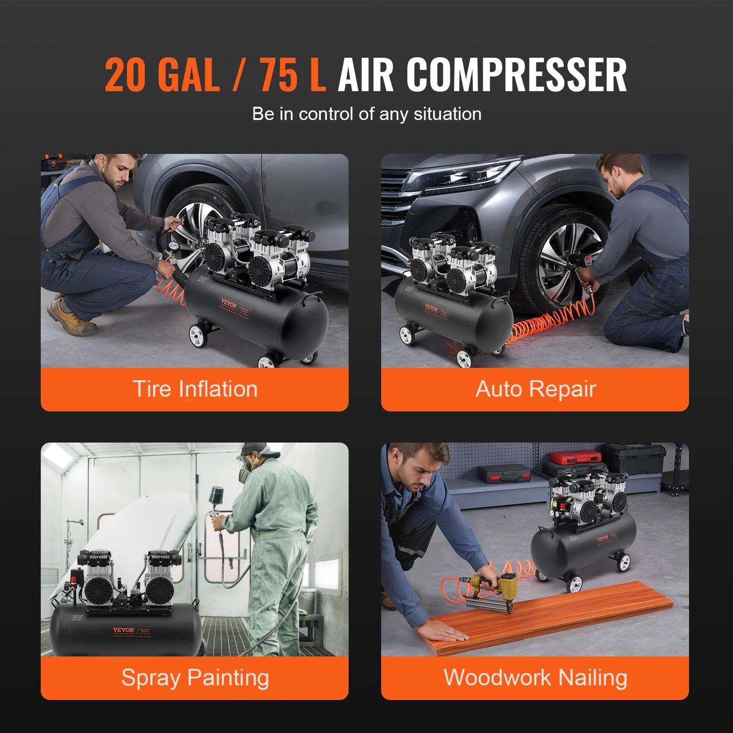 Air Compressor 750W/1450W/3000W Oil Free Air Compressor Quiet Portable Compressor Pump for Auto Repair Tire Inflation