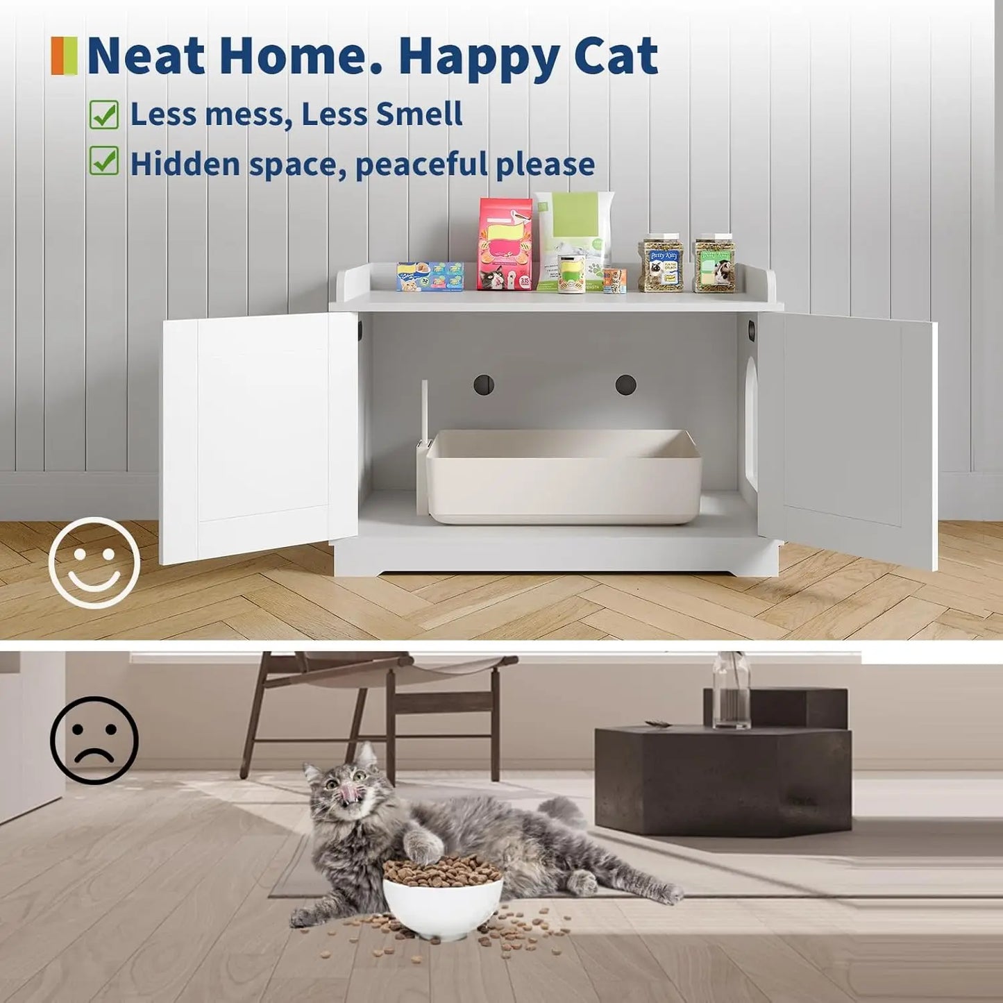 Modern Barn Door Cat Litter Box Enclosure Cabinet – Hidden Wooden Cat Washroom Furniture Large Indoor Pet House End Table
