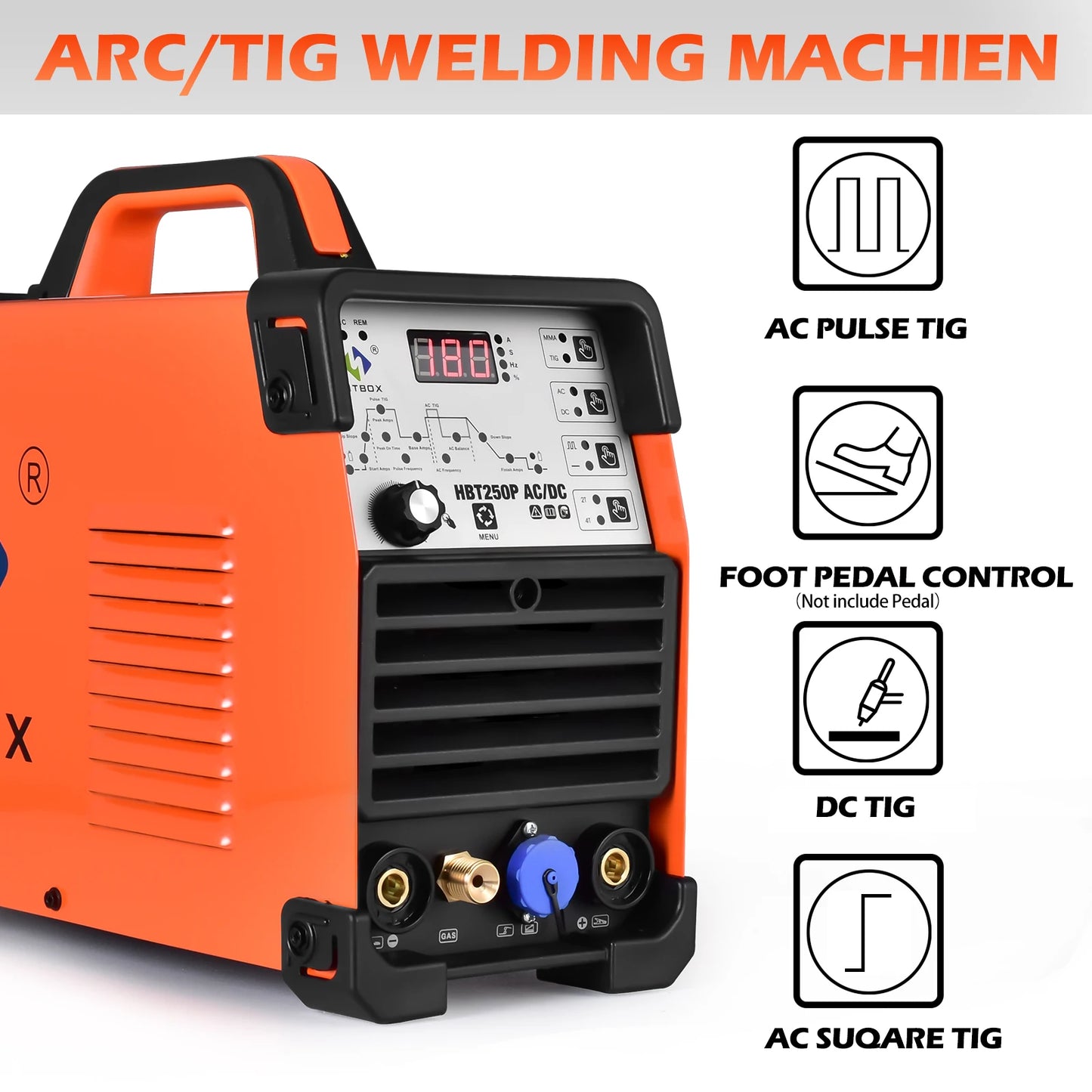 AC/DC Aluminium Tig Welding Machine HBT250P HF TIG/MMA ARC Stick Welder with Pulse Argon Welding IGBT Inverter 2T/4T