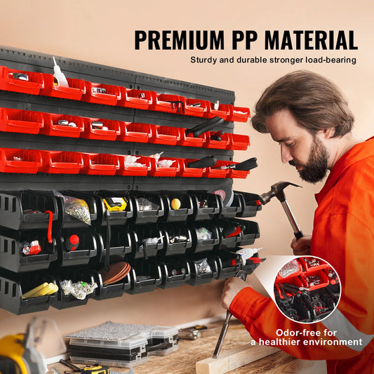 48pcs Parts Storage Bins Wall Mounted Garage Containers with Wall Panels Tool Organizer for Nuts Bolts Screws Nails