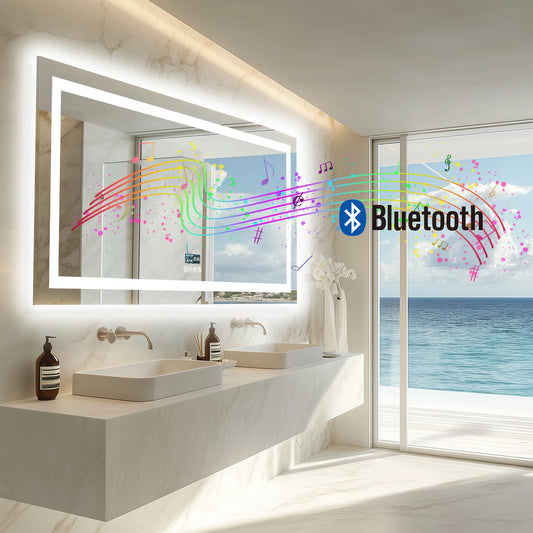 LED Bathroom Mirror with Dimmable Lights, Smart Bluetooth Digital Display And 3 Colors Memory