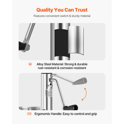 Trailer Jack w/ Wheel 2000lbs Capacity Heavy Duty Swivel Boat Jack w/ PP Single Wheel & Ergonomic Handle 12in Lift for RVs