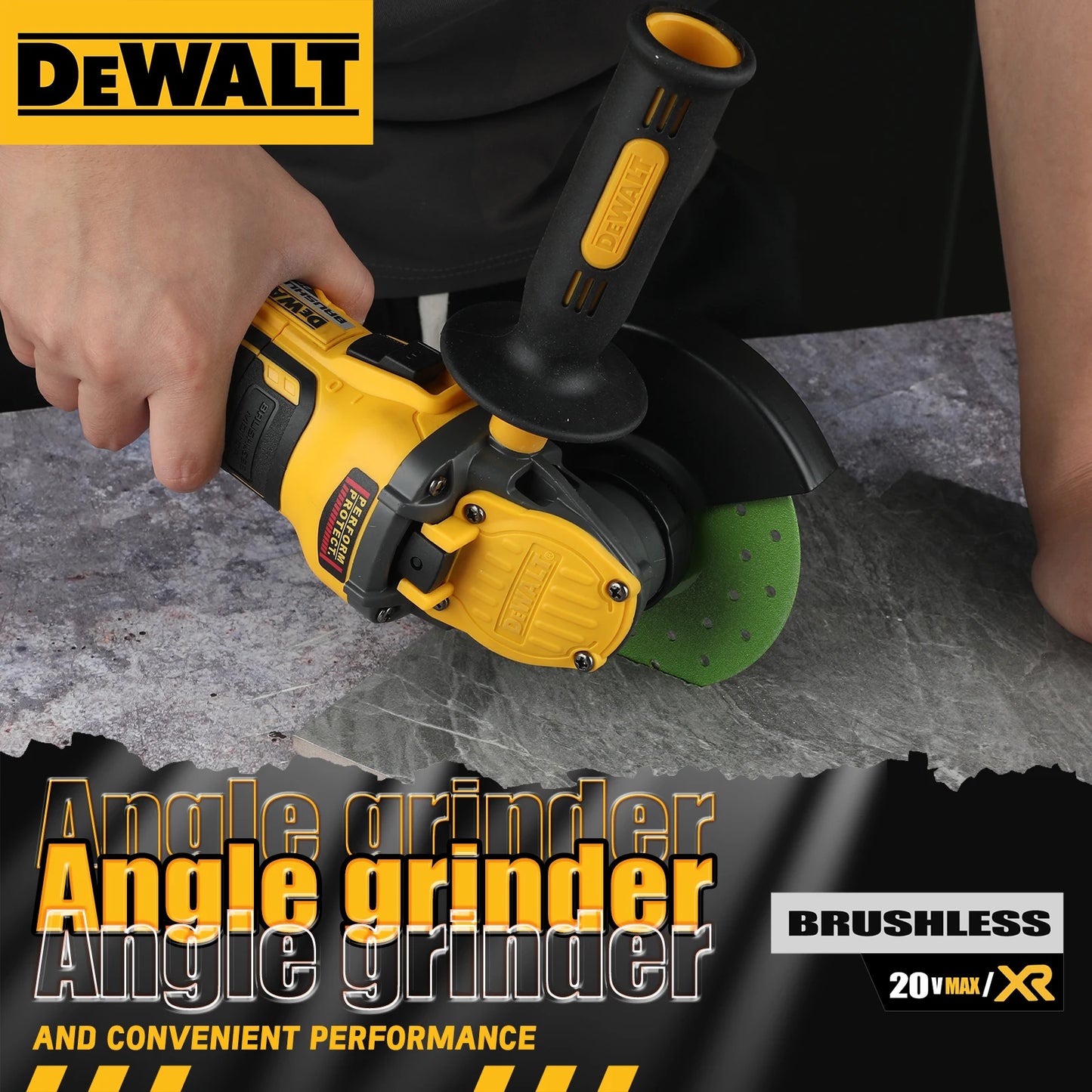 DEWALT DCG409 20V Brushless 125mm Flat - Head Angle Grinder - Unrivaled Freedom in Tool Form for All Cutting & Grinding Tasks