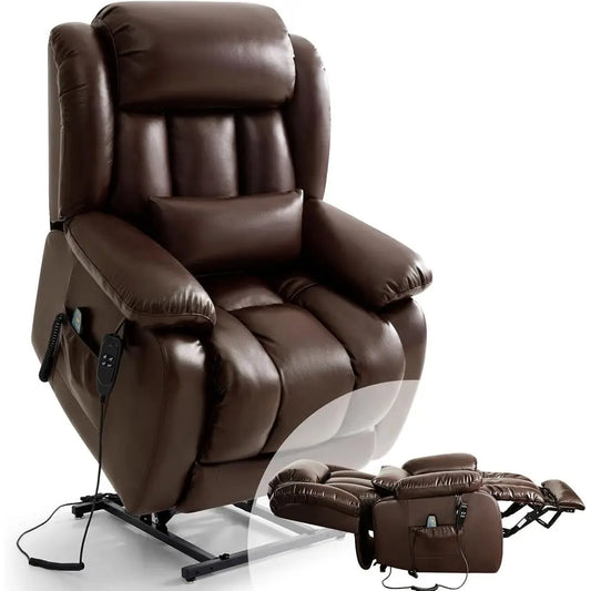 Luxury Leather Dual Motor Power Lift Recliner with Massage, Heating, Extended Footrest, USB Ports, and Lumbar Support,Customized