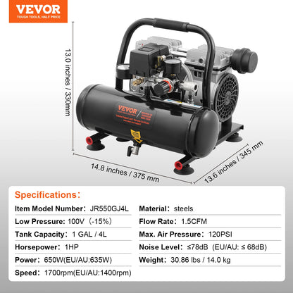 Air Compressor 750W/1450W/3000W Oil Free Air Compressor Quiet Portable Compressor Pump for Auto Repair Tire Inflation