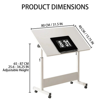 Small Standing Rable Adjustable Height Mobile Stand Up Desk With Wheels, Home Office Computer Workstations, 80x40cm Tabletop