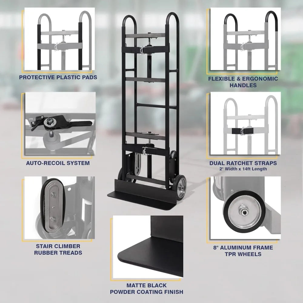 800LB Auto-Recoil Appliance Hand Truck - Moving Hand Truck with Easy-to-use Belt Tightener for Transport Large/Bulky Appliances