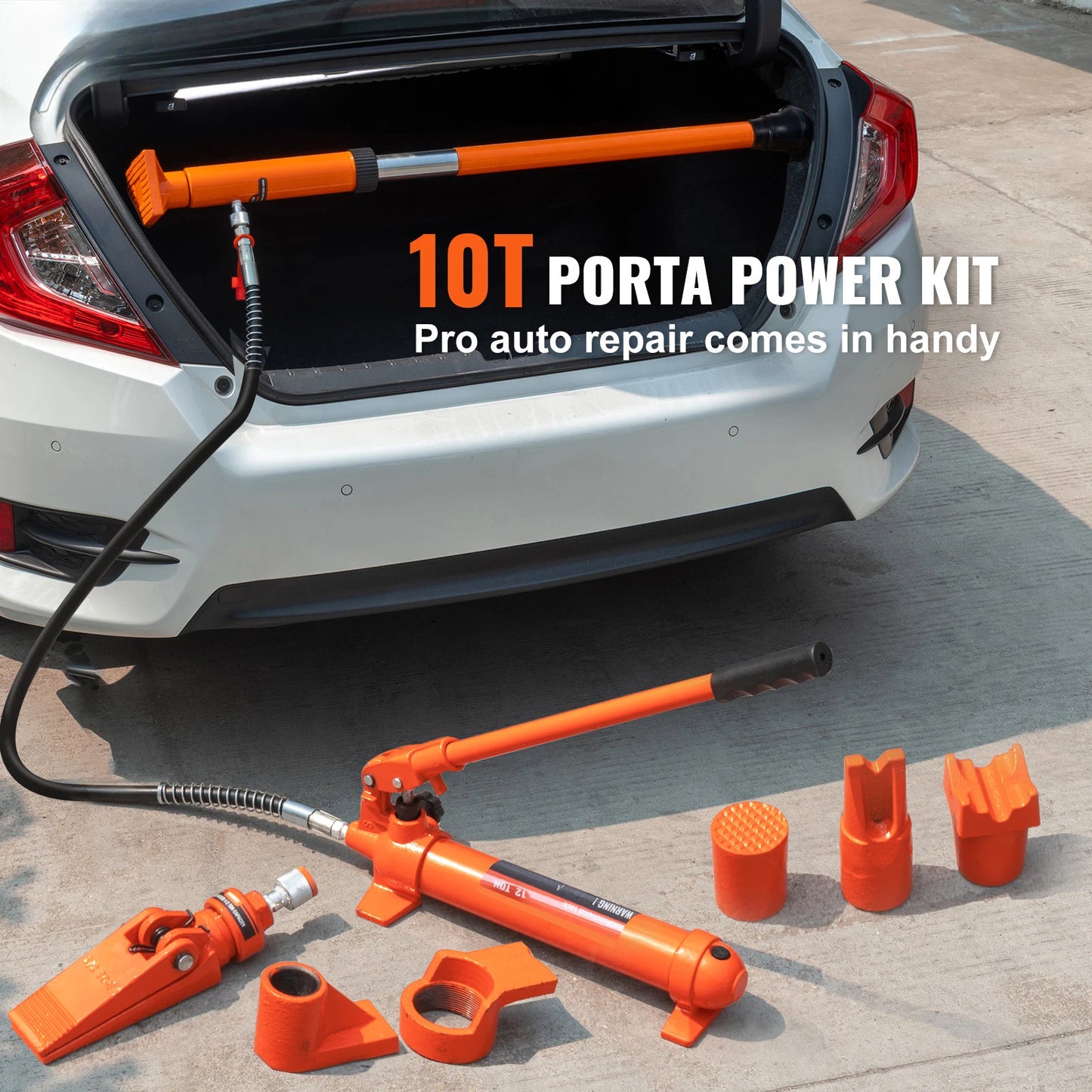 10/12T Porta Power Kit Portable Hydraulic Jack with 4.6 ft/1.4 m Oil Hose Auto Body Frame Repair Kit with Storage Case