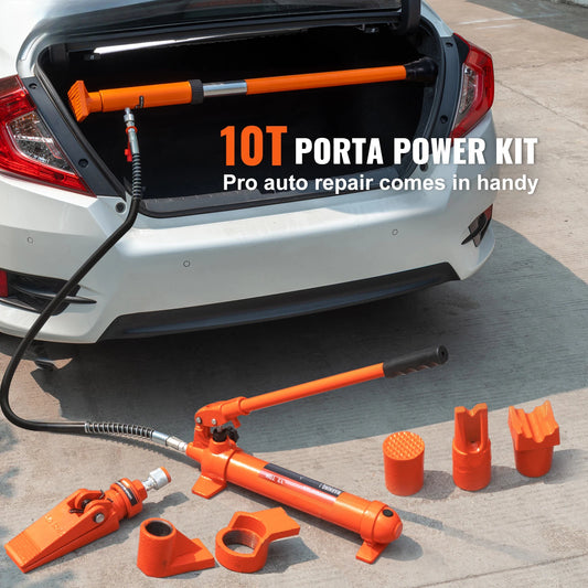 10/12T Porta Power Kit Portable Hydraulic Jack with 4.6 ft/1.4 m Oil Hose Auto Body Frame Repair Kit with Storage Case