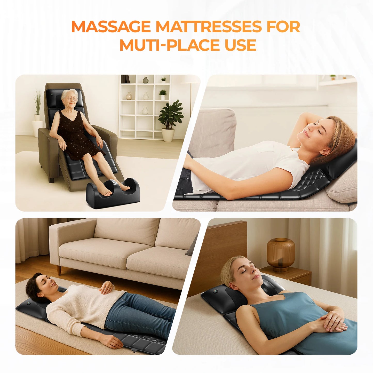 Full Body Massage Mat with Heat, Detachable Massager Pad, 10 Vibrating Motors, 9 Intensity Levels, Relax at Home Office