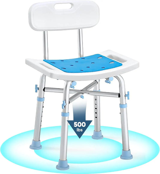 Heavy Duty Shower Chair with Back, EVA Padded Bath Seat, Adjustable Height, Anti-Slip Bench for Elderly and Disabled