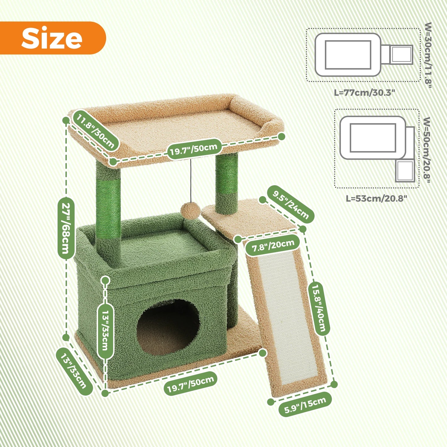 Small Cat Tower with Scratching Post and Pad, Wide Top Perch, Cat Toy