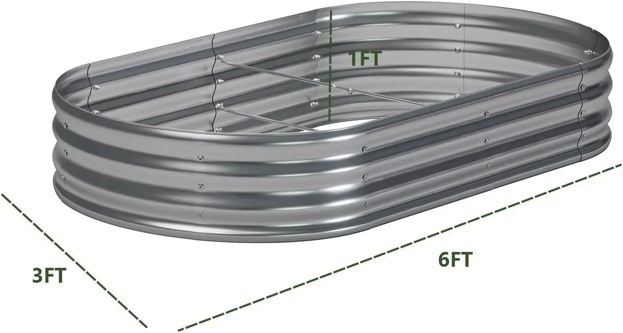 2-Pack Metal Oval Raised Garden Bed, 6x3x1FT Outdoor Planter Box for Vegetables, Easy Assembly & Durable