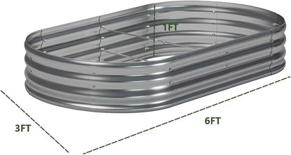 2-Pack Metal Oval Raised Garden Bed, 6x3x1FT Outdoor Planter Box for Vegetables, Easy Assembly & Durable