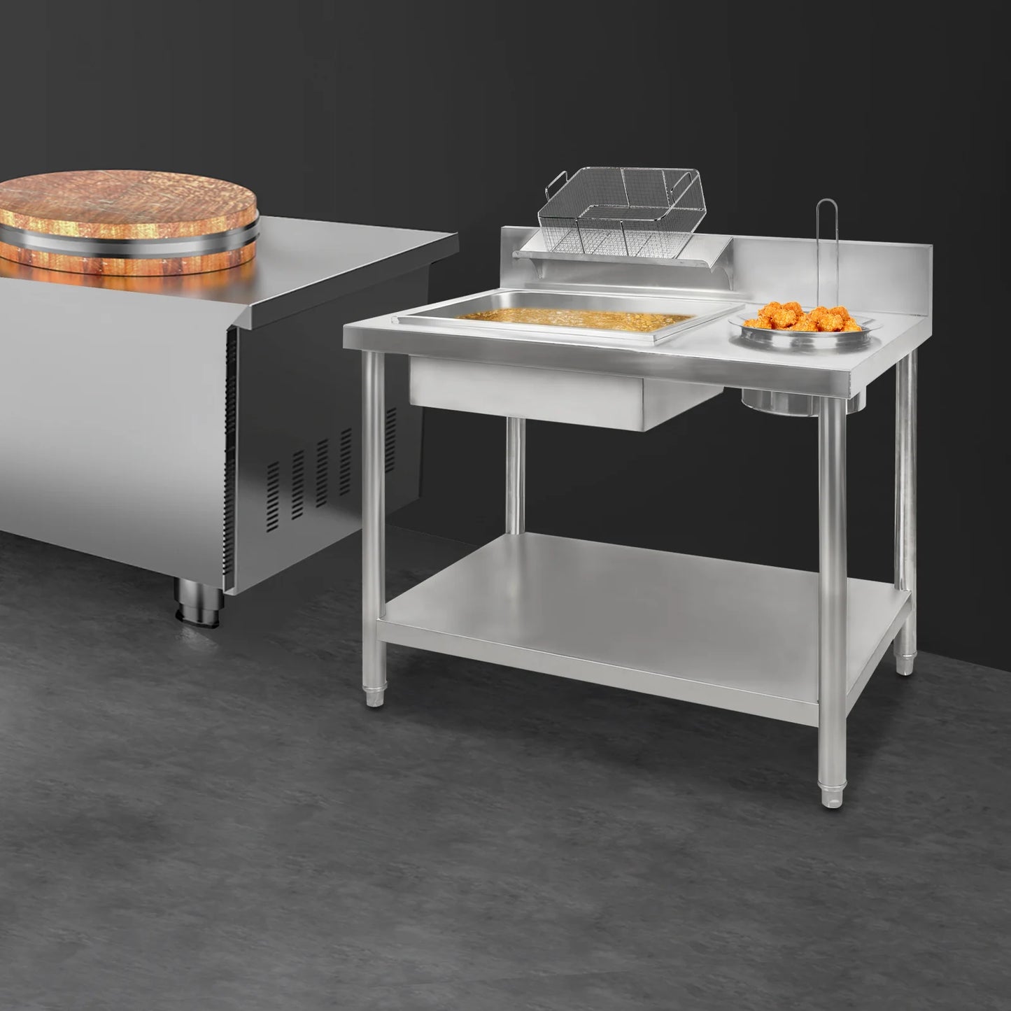 Commercial Stainless Steel Fried Chicken Breading Station, Prep Table W/ Flour Tub & Tray for Restaurants,Food Trucks & Catering