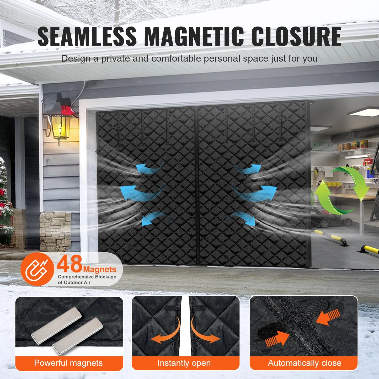Garage Door Screen for Winter Garage Door Insulation Kit Magnetic Thermal Insulated Door Curtain with 300DOxford Fabric