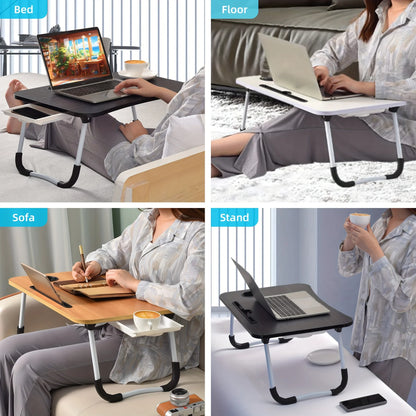 Portable Laptop Bed Desk - Foldable Table Computer Desk - With Cup Holder and Drawer - Suitable for Use on Beds Sofas or Floors