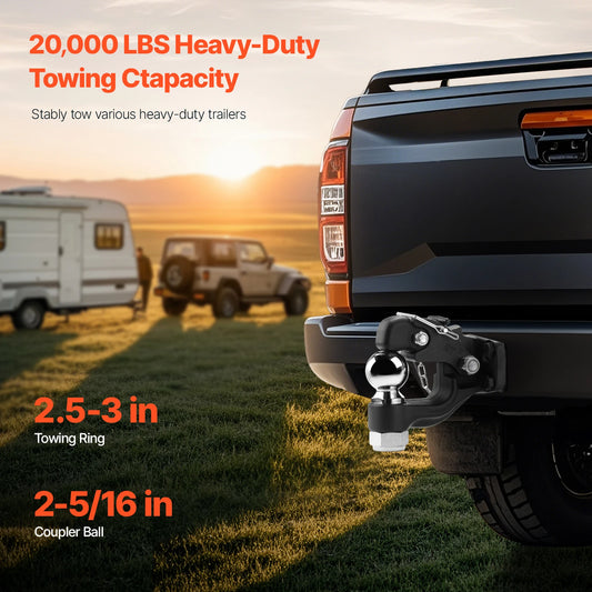 20000/30000Lbs Pintle Hook Trailer Receiver Hooks Combination 2-5/16in Hitch Ball fits 2.5-3in Lunette Ring for Truck