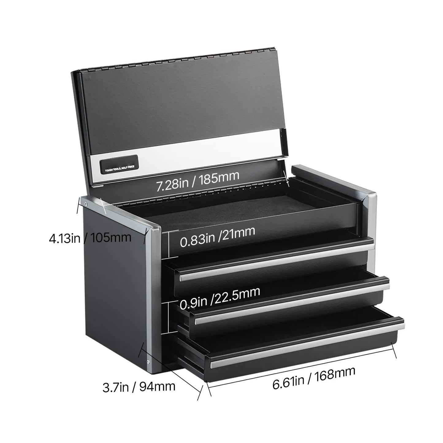 8.6in 3 Drawers Metal Tool Box Portable Tools Chest with Feet Pads & Ball Bearing Powder Coated Tool Storage for Garage