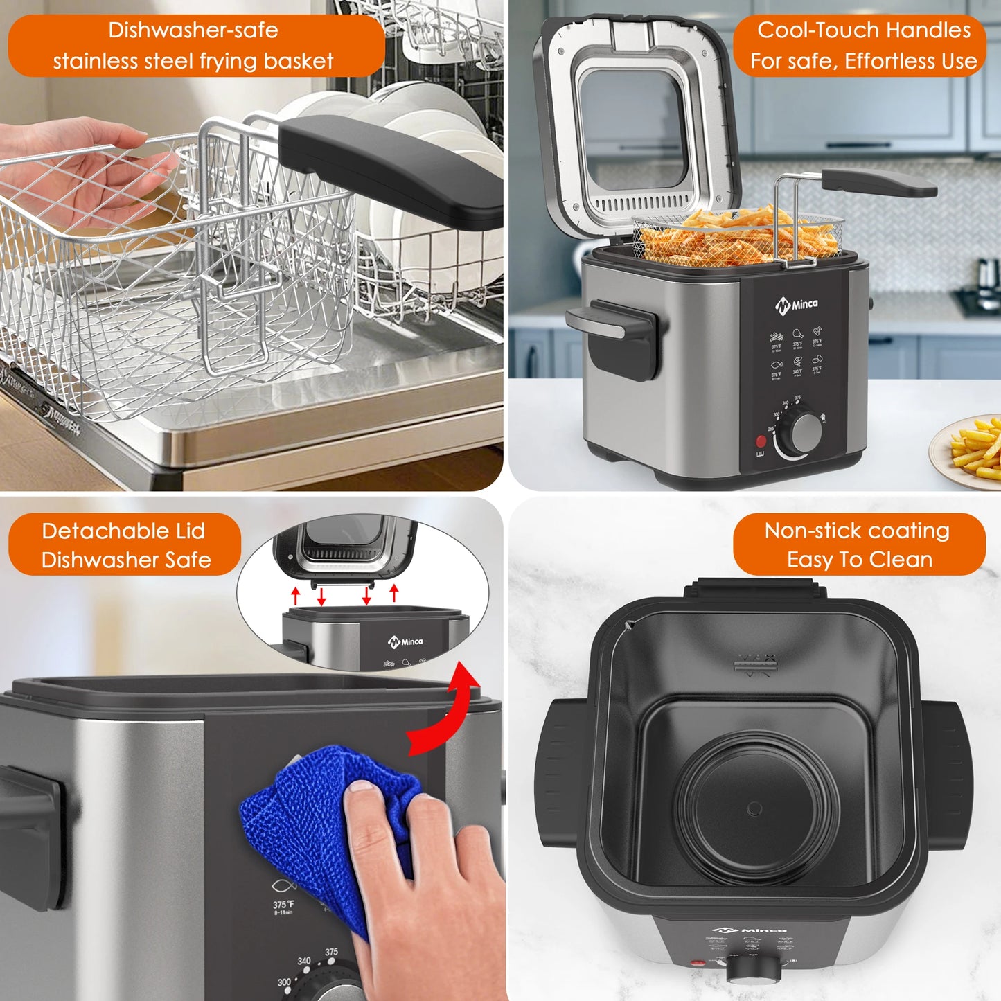 1.5L Electric Deep Fryer with Viewing Window, Adjustable Temp, Removable Basket, Stainless Steel Body & Cool-Touch Handle