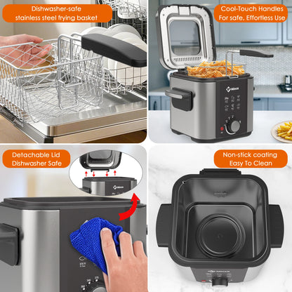 1.5L Electric Deep Fryer with Viewing Window, Adjustable Temp, Removable Basket, Stainless Steel Body & Cool-Touch Handle