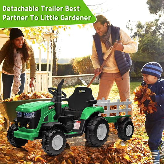 12V Kids Ride On Tractor with Trailer,Remote Control,Battery Powered,35W Dual Motors,6 Wheels,Bluetooth,Music,Spring Suspension