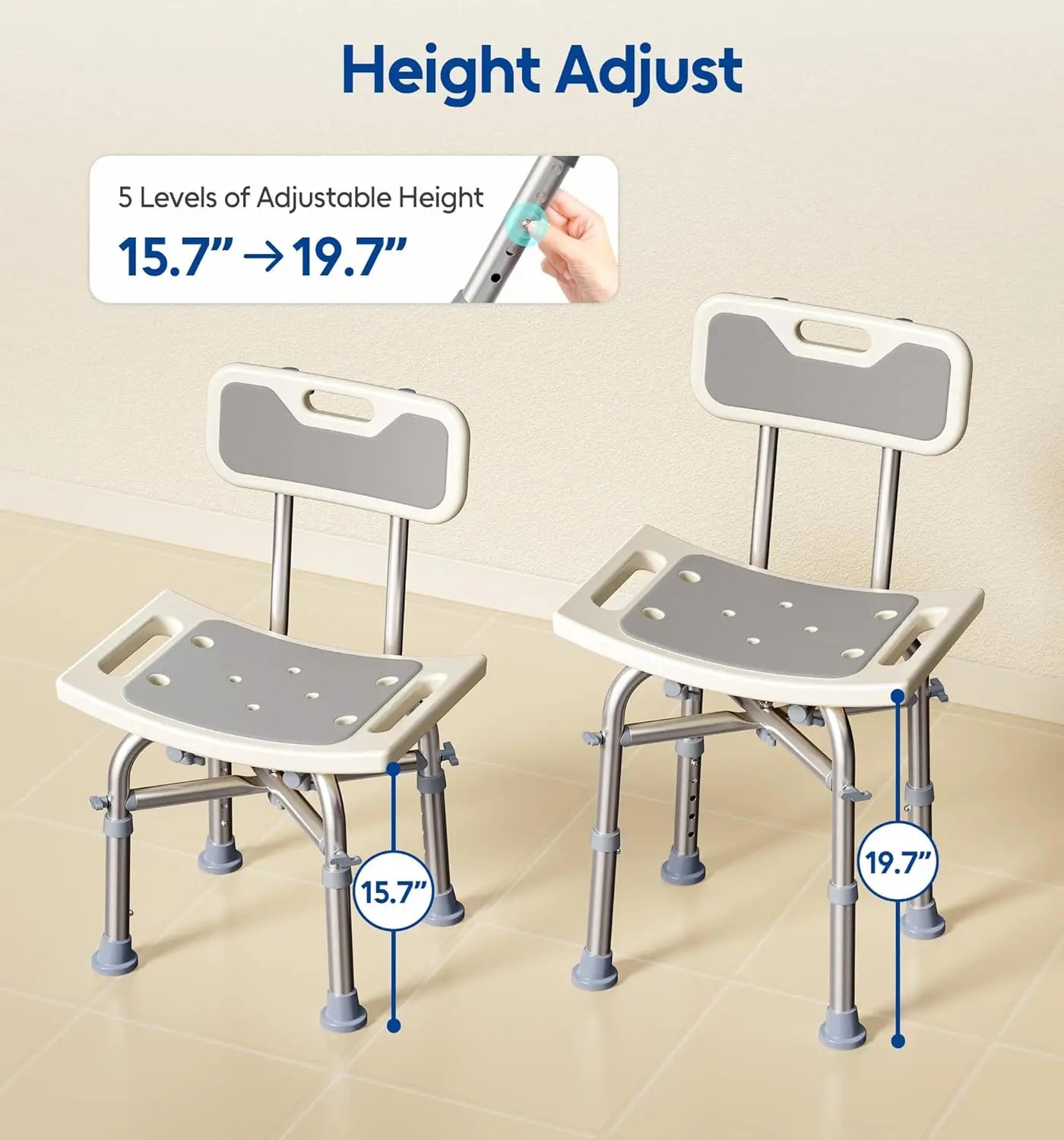 Adjustable Shower Chair with Back for Elderly & Disabled, 350 lbs Capacity, FSA/HSA Eligible