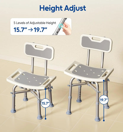 Adjustable Shower Chair with Back for Elderly & Disabled, 350 lbs Capacity, FSA/HSA Eligible