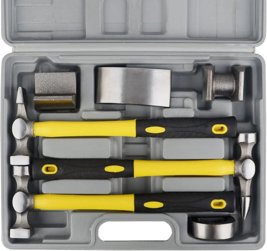 7-Piece Auto Body Repair Kit with Panel Beating Hammer and Dolly Set for Dent Removal on Fenders