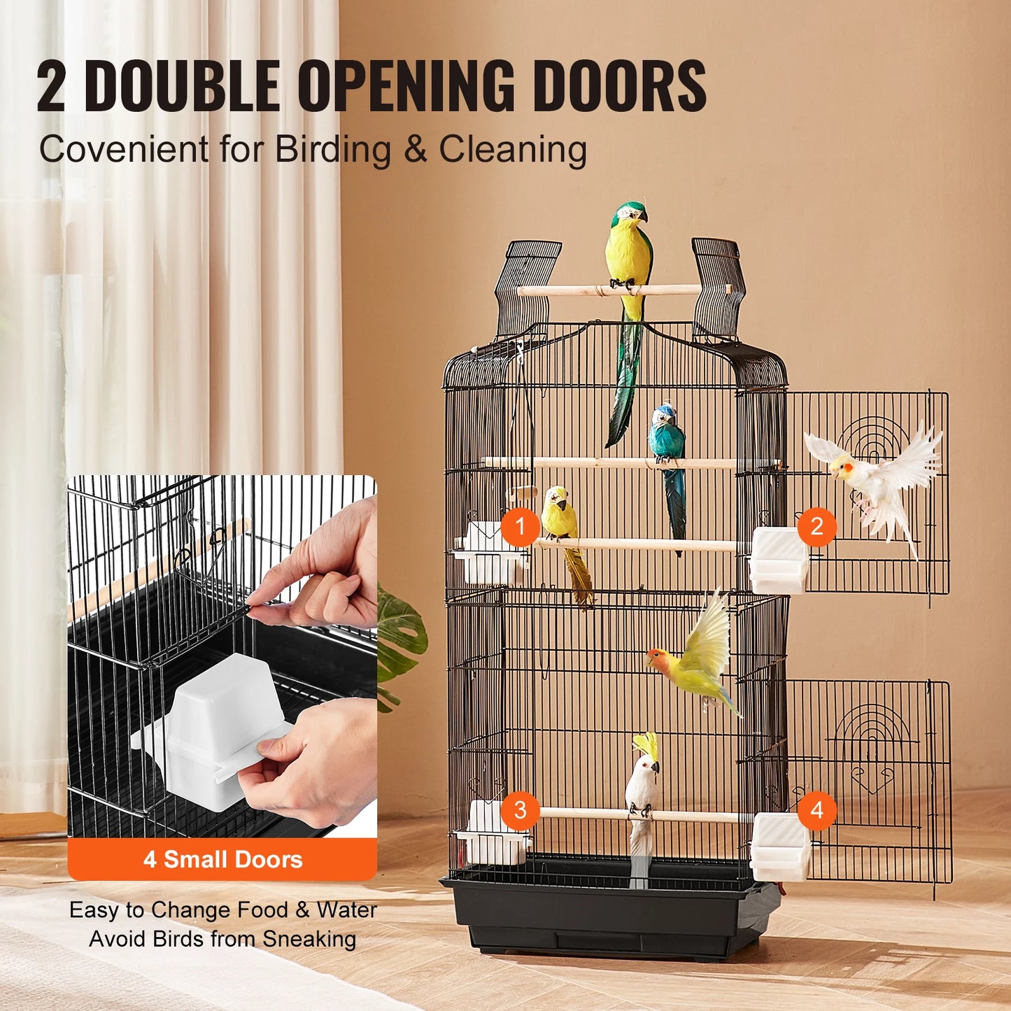 Open Top Large Parrot Bird Cage Hanging Bird Cage for Kinds of Birds Travel Pet Flight Birdcage with Swing and Perch
