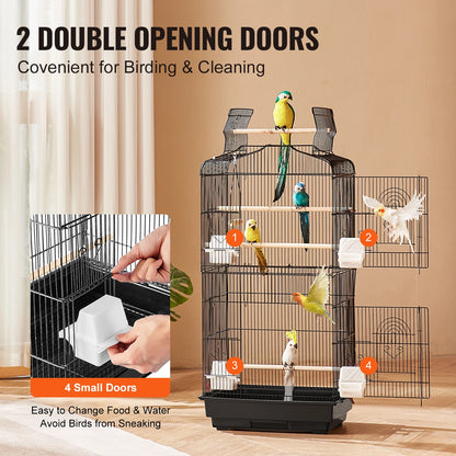 Open Top Large Parrot Bird Cage Hanging Bird Cage for Kinds of Birds Travel Pet Flight Birdcage with Swing and Perch