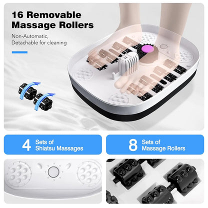 Collapsible Foot Spa with Heat, Remote Control, Bubbles, Massage Rollers, Timer for Relaxing Tired Feet