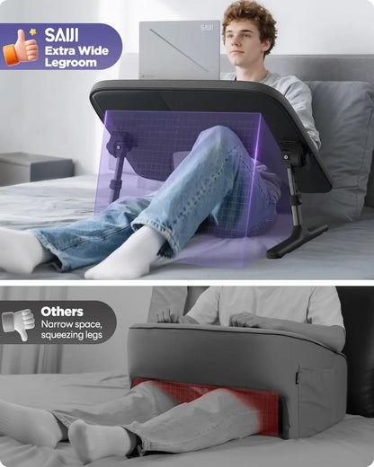 Adjustable Laptop Lap Desk for Bed & Couch, Ergo Curve Folding Table with Soft Armrest for Working, Reading, Gaming (Black)