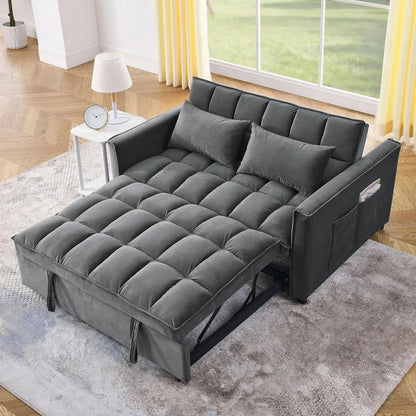 3-in-1 Convertible Sleeper Sofa Bed Adjustable Velvet Pull Out Loveseat Side Pocket Living Room Black Customized