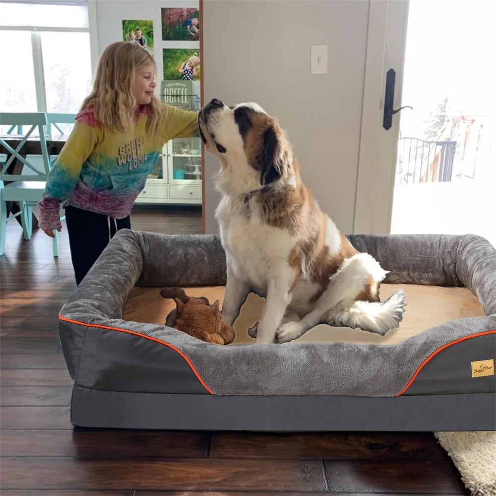 Jumbo Orthopedic Memory Foam Pet Sofa Couch, Waterproof Elevated Cushion Warm Bolster Couch, Removable Cover