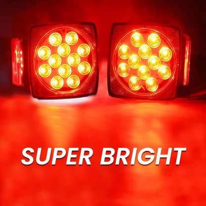 Complete LED Trailer Light Kit with Square Tail Lights, Marker Lights, Brake Bar, Wiring Harness for Trailers, Trucks, RVs