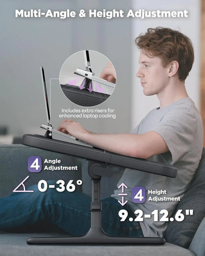 Adjustable Laptop Lap Desk for Bed & Couch, Ergo Curve Folding Table with Soft Armrest for Working, Reading, Gaming (Black)