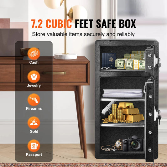 Single Door 4.0 cu.ft Safe Box w/ Key Lock Password & Fingerprint Safe Lock Box with Fireproof Bag Key Rack & LED Light