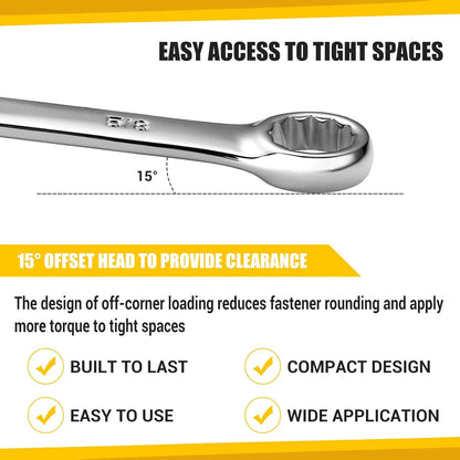 Combination Wrench Set, SAE & Metric,  1/4'' to 1'' & 8-22mm, 12-Point, Chrome Vanadium Steel, with Plastic Tray