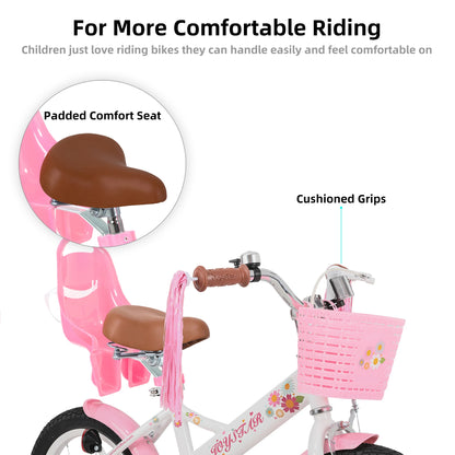 Kids Bike for Ages 2-7 Years 12 14 16 Inch Girls Bikes with Doll Seat & Streamers, Boys Bike with Flag & Plate