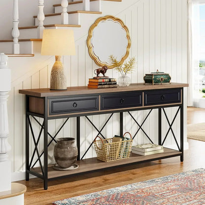 70.8" Console Table with 3 Drawers, Farmhouse Entryway Table with Storage Shelf, Narrow Long Sofa Foyer Table for Entryway