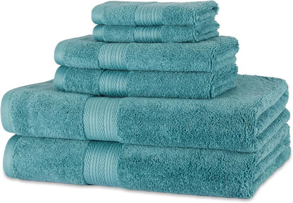 SUNTUG Basics 6 Piece Oversized 100% Cotton Bathroom Towel Set Fade Resistant Soft Absorbent 2 Bath 2 Hand 2 Washcloths Black