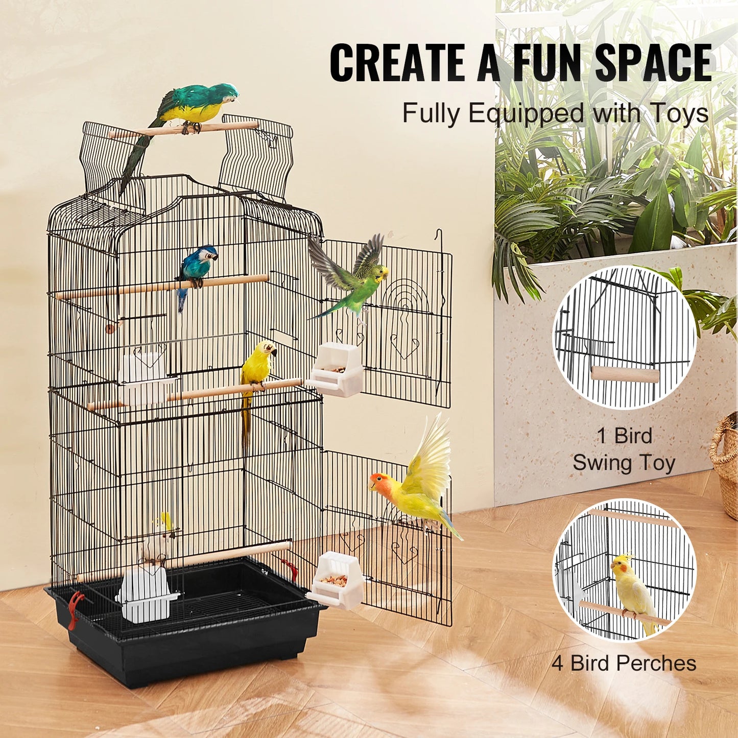 Open Top Large Parrot Bird Cage Hanging Bird Cage for Kinds of Birds Travel Pet Flight Birdcage with Swing and Perch